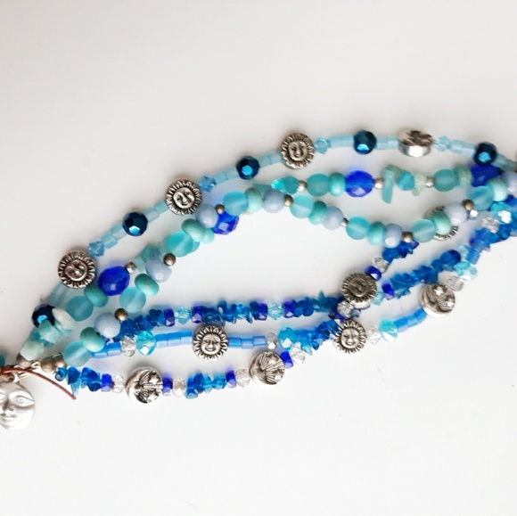 Artisan Made Blue Beaded Sun & Moon Bracelet - Picture 3 of 5